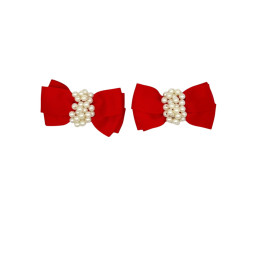 Set of 2 Pearl Ribbon Hair Clip - Red